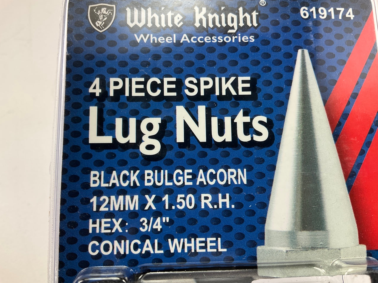 (20) White Knight 619174 Wheel Lug Nuts 12mm-1.50 RH Black Bulge Acorn 3/4'' Hex