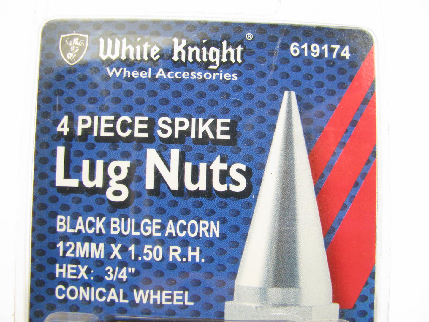 White Knight 619174 Wheel Lug Nuts 12mm-1.50 RH Black Bulge Acorn 3/4'' Hex 4 PCS