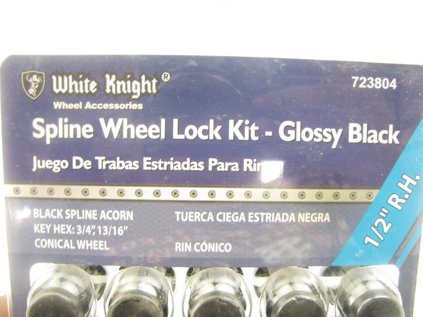 White Knight 723804 Wheel Lock Set 1/2'' RH Black Spline Acorn, 20 PCS