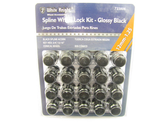 White Knight 723806 Wheel Lock Set 12mm-1.25 Black Spline Acorn - 20 PCS