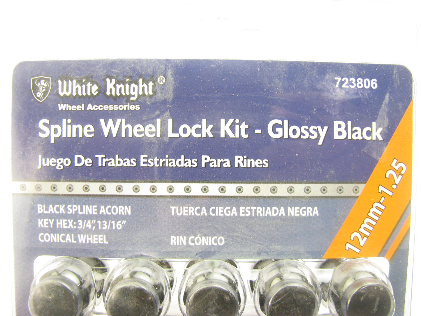 White Knight 723806 Wheel Lock Set 12mm-1.25 Black Spline Acorn - 20 PCS