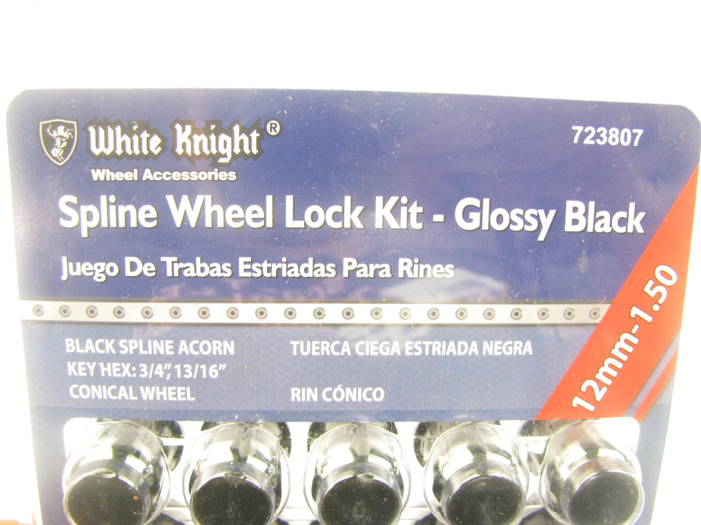 White Knight 723807 Wheel Lock Set Kit - 12mm-1.50 Black Spline Acorn, 20 PCS