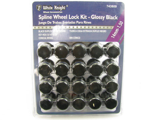 White Knight 743809 Wheel Lock Set Kit - 14mm-1.50 Black Duplex Spline Acorn