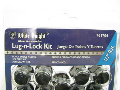 White Knight 761704 Wheel Lug Nut & Lock Kit 1/2'' 20 Black Bulge Acorn Lug Nuts