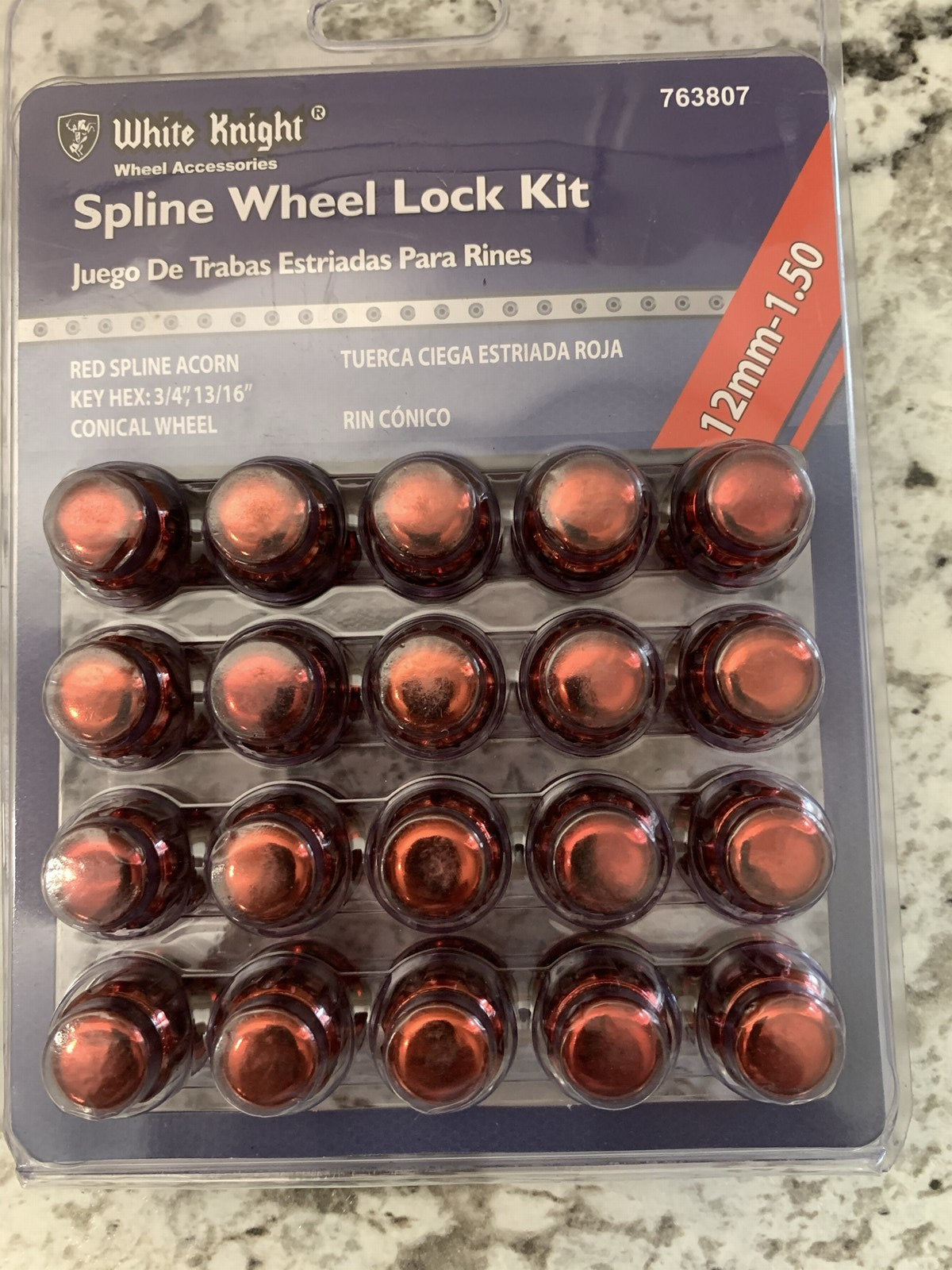 White Knight 763807  Spline Wheel Lock Kit Red 12mm - 1.5 / 20 PC