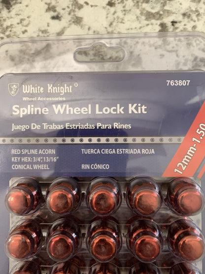 White Knight 763807  Spline Wheel Lock Kit Red 12mm - 1.5 / 20 PC