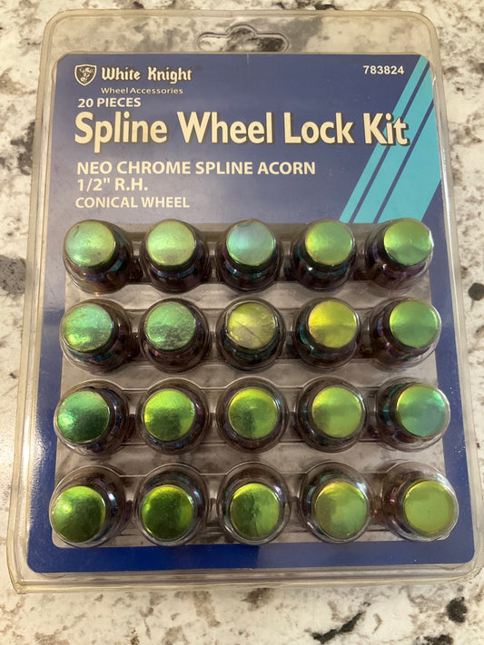 20 PC White Knight 783824 Wheel Lock Kit Neo Chrome 1/2'' R.H.