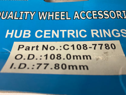 (4) White Knight C108-7780 Hub Centric Rings For Wheels 108mm OD, 77.8mm ID