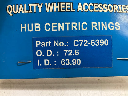 (4) White Knight C72-6390 Hub Centric Rings For Wheels 72.6mm OD, 63.90mm ID