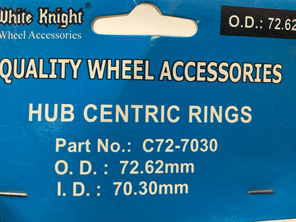 (4) White Knight C72-7030 Hub Centric Rings For Wheels 72.62mm X 70.30mm ID