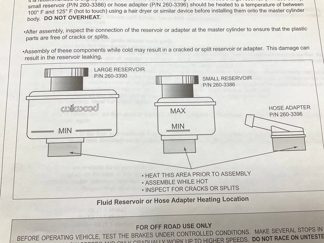 INCOMPLETE - AS SHOWN - Wilwood Replacement Master Cylinder Remote Reservoir Set
