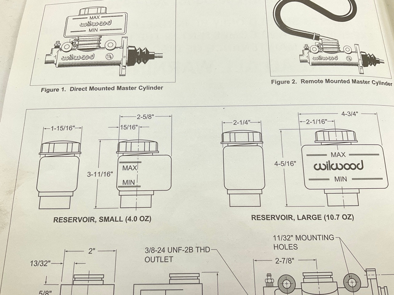 INCOMPLETE - AS SHOWN - Wilwood Replacement Master Cylinder Remote Reservoir Set