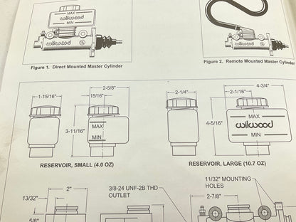 INCOMPLETE - AS SHOWN - Wilwood Replacement Master Cylinder Remote Reservoir Set