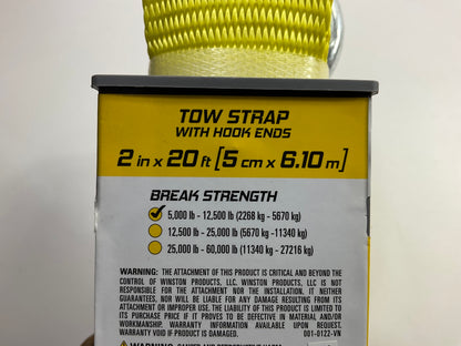 (2) Winston Products 131 - 2'' Tow Strap With Hook, 20 Feet, 3000 Lbs Capacity