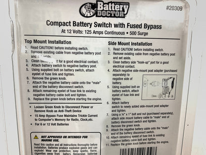 Wirthco 20309 Compact Battery Disconnect Knob Switch With Bypass For Top Post