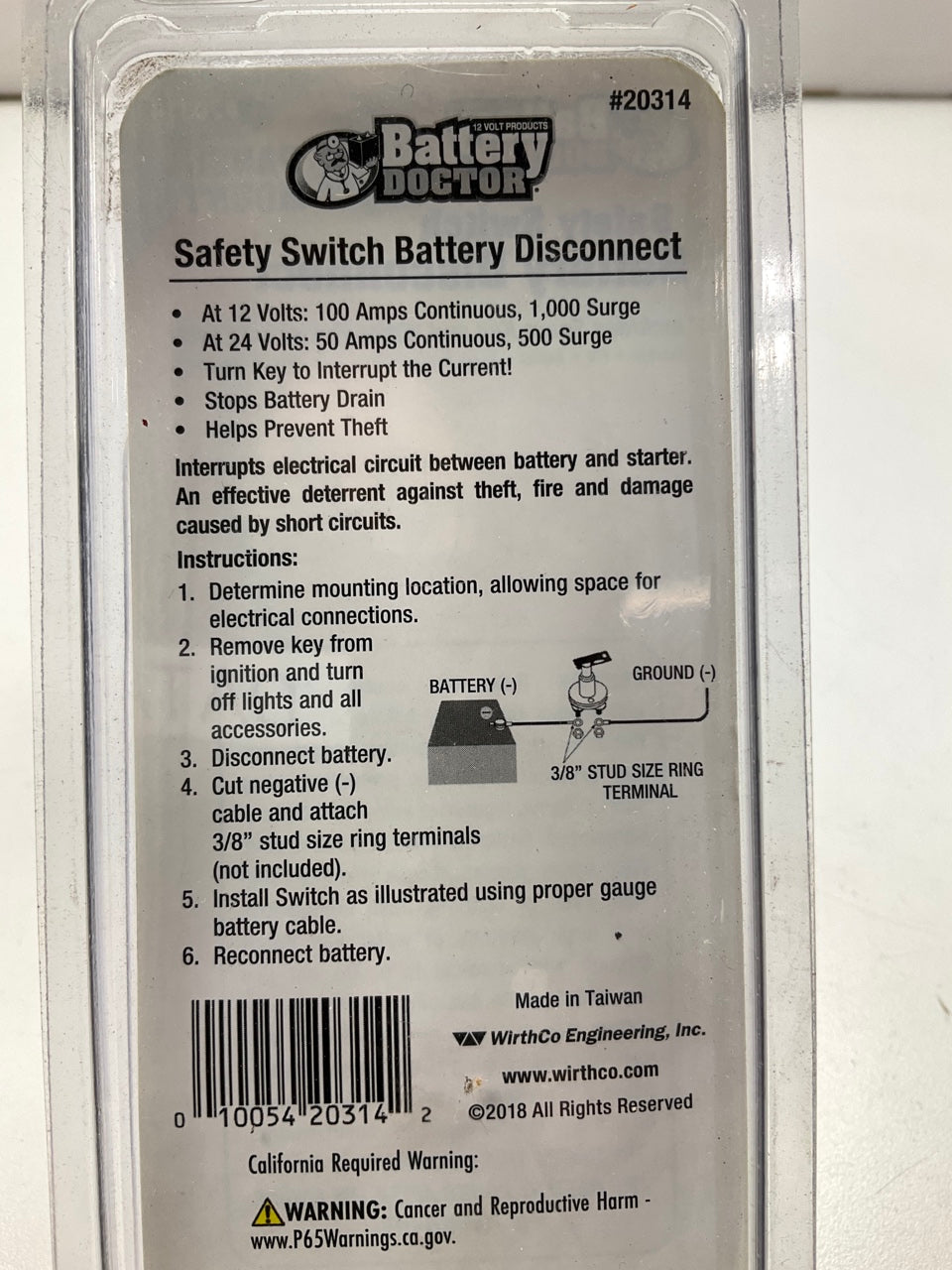 WirthCo 20314 Battery Doctor Battery Water Resistant Master Disconnect Switch