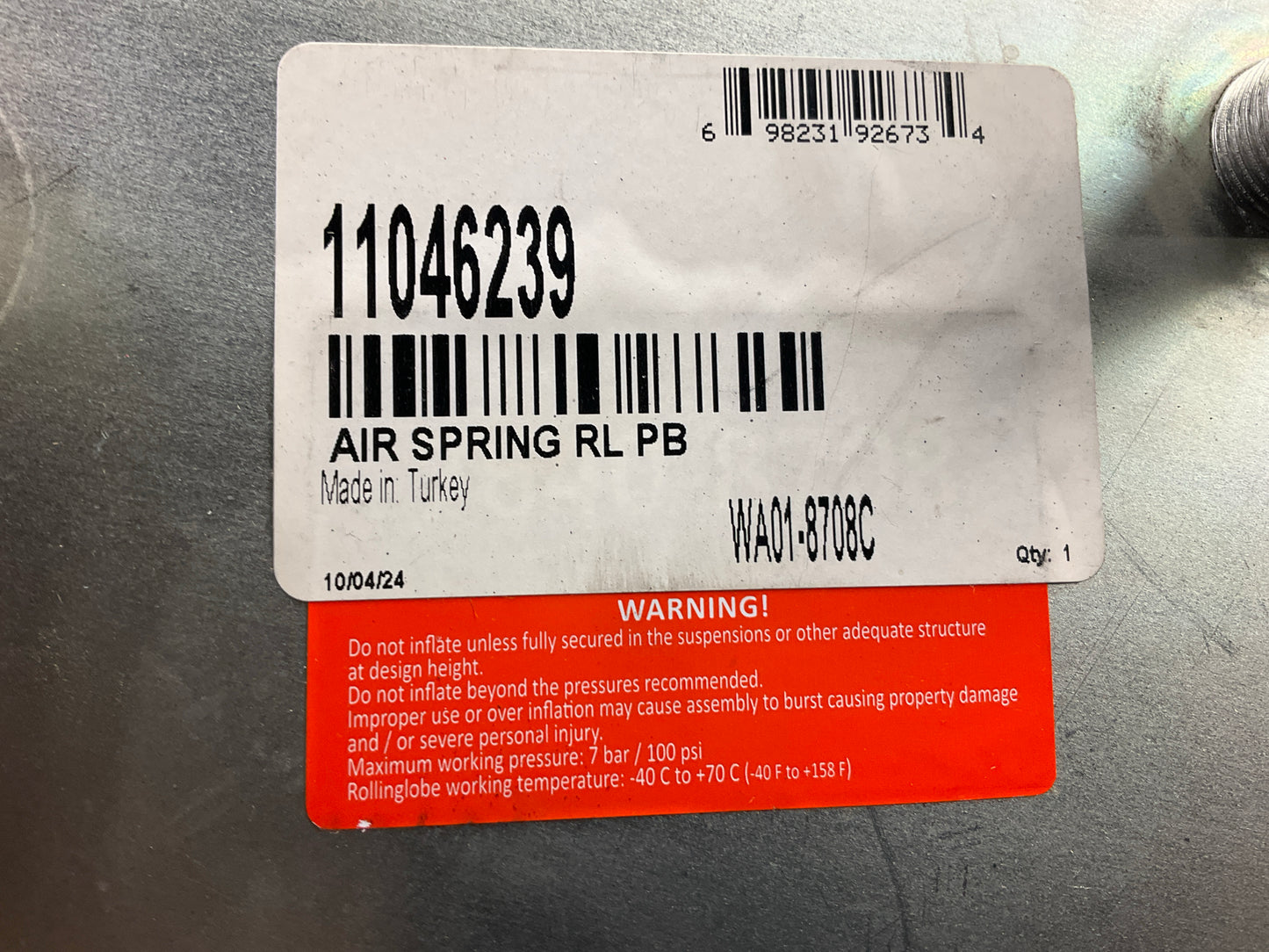 World American WA01-8708C Air Spring Bag W01-358-8708, 1R13-177, 1R13-128