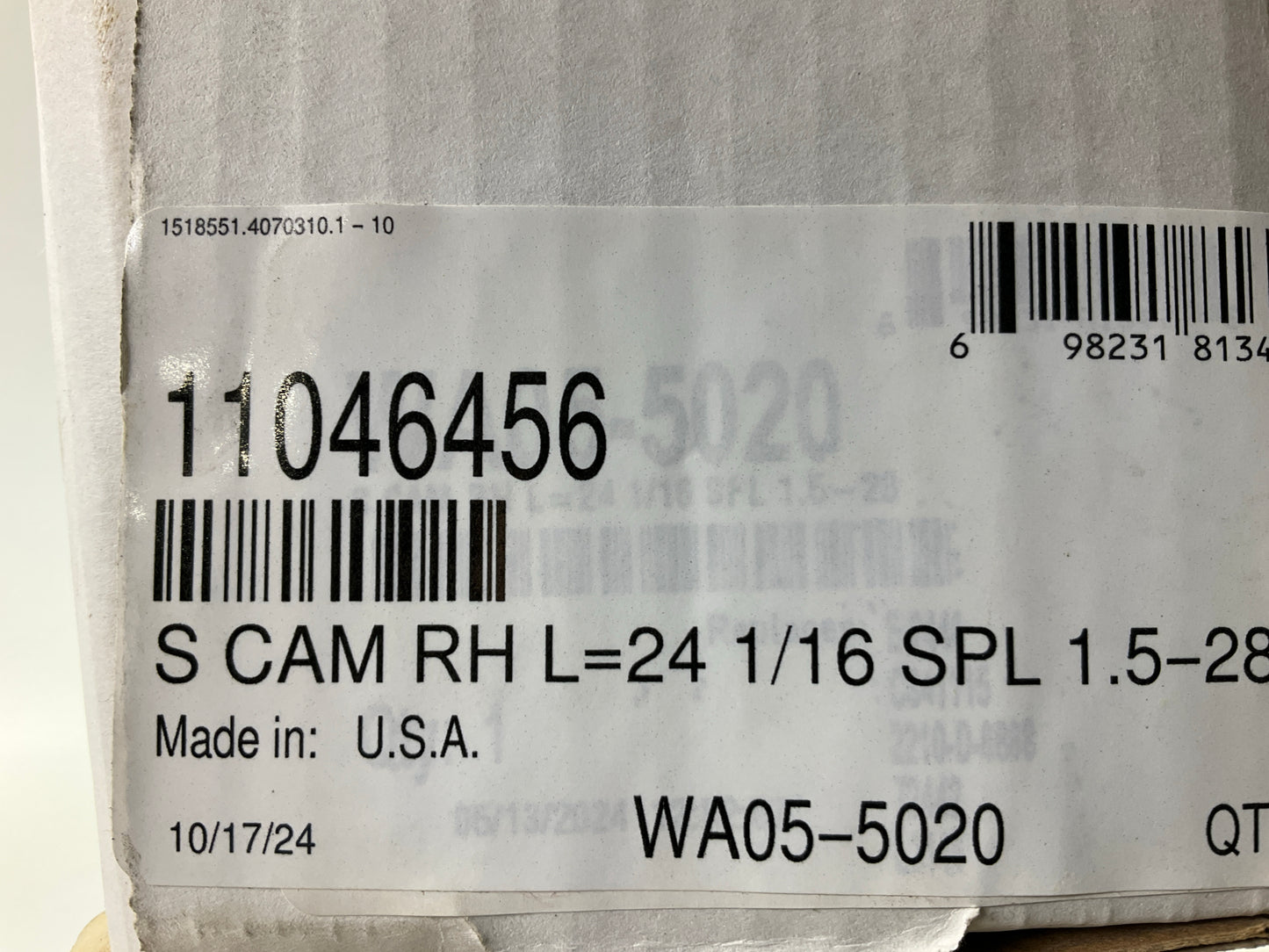 WA05-5020 Air Brake Camshaft Right, 24-1/16'' L, 1-1/2'', 28 Spline, 16.5'' Q Brake