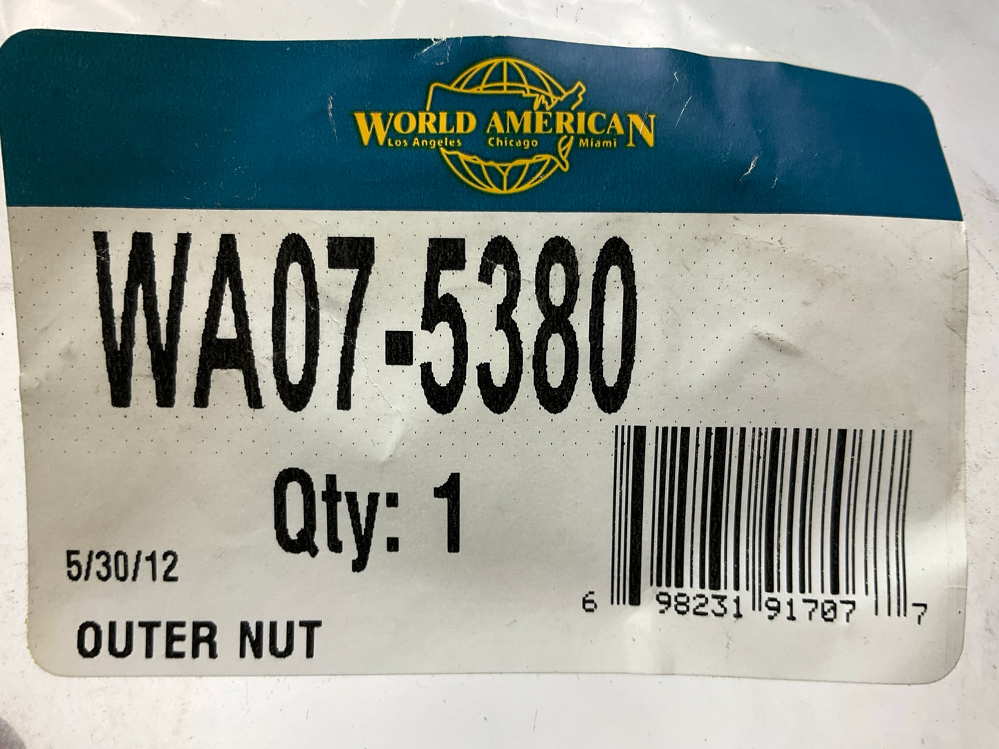 World American WA07-5380 Outer Spindle Nut. Replaces # 31927, E-2466