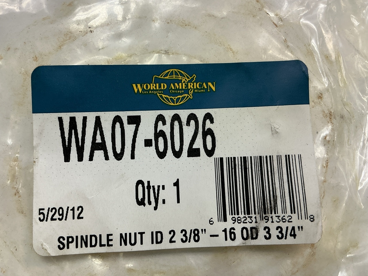 World American WA07-6026 Axle Spindle Nut, 2-3/8''-16 Thread, 3-3/4'' Hex X 31/64''