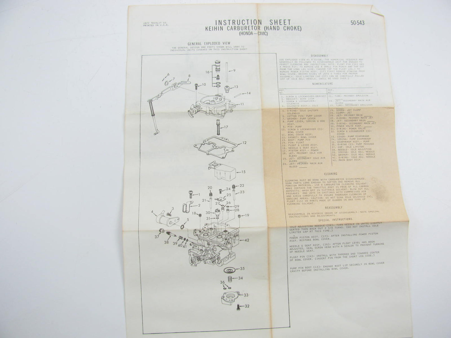 Worldparts 162-9369 Carburetor Rebuild Kit - 1977-1979 HONDA CIVIC 2-barrel Carb