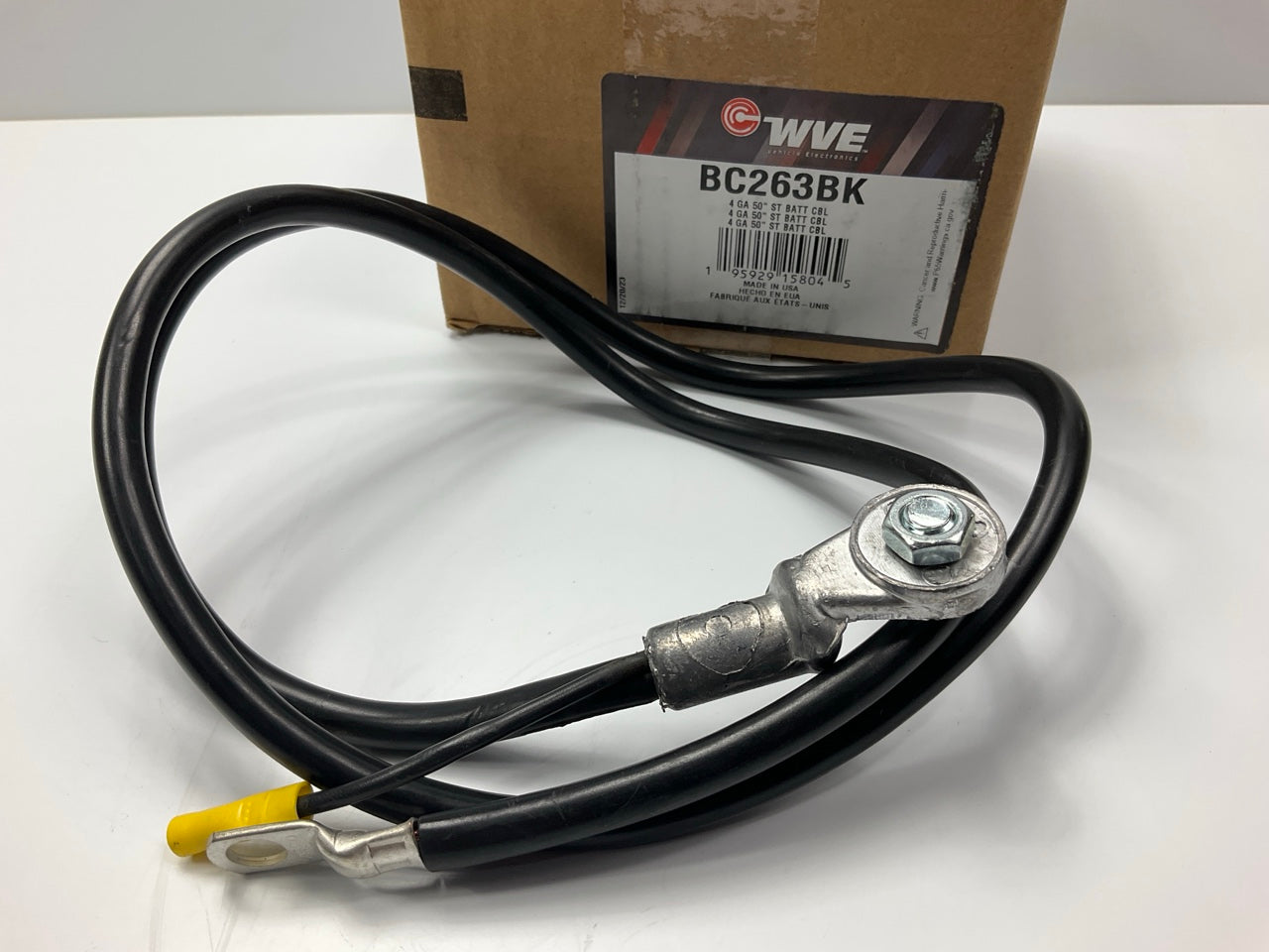 WVE BC263BK Black Side Post Battery Cable, 4 Gauge, 50'' Long