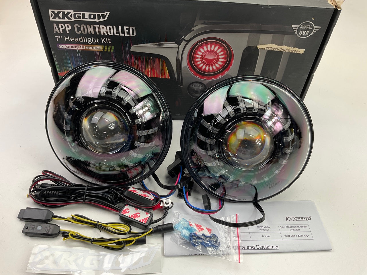 XK Glow 7'' RGB LED Headlights Set For Jeep Wrangler TJ JK Bluetooth App Control