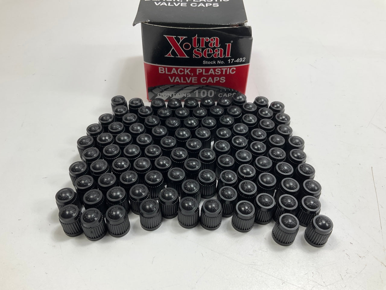 (100) Xtra Seal 17-492 Black Plastic Tire Caps Air Valve Stem Dust Covers