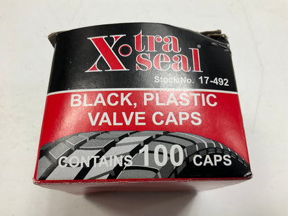 (100) Xtra Seal 17-492 Black Plastic Tire Caps Air Valve Stem Dust Covers