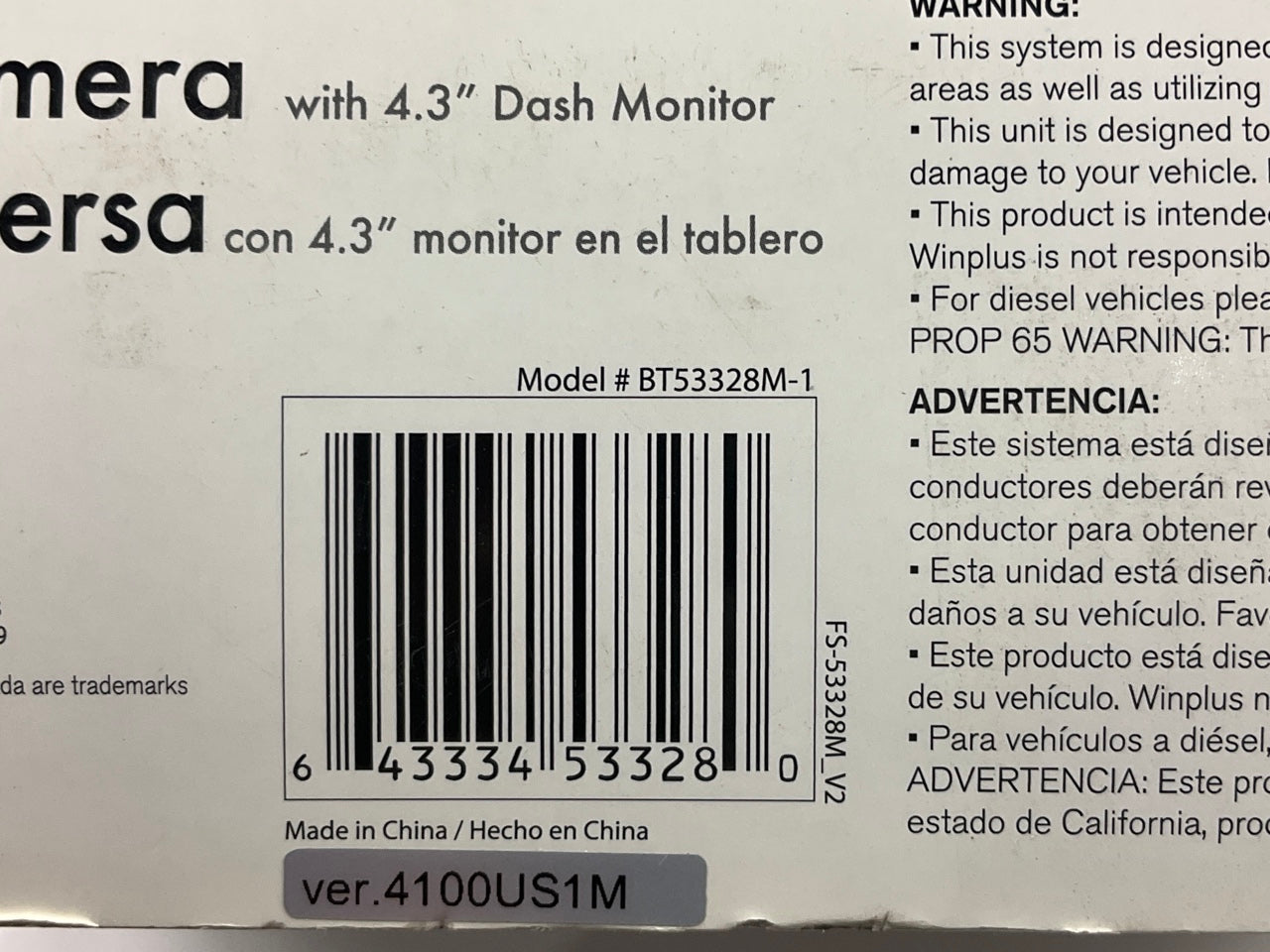 Yada BT53328M-1 Digital Wireless Backup Camera With 4.3'' Dash Monitor Display