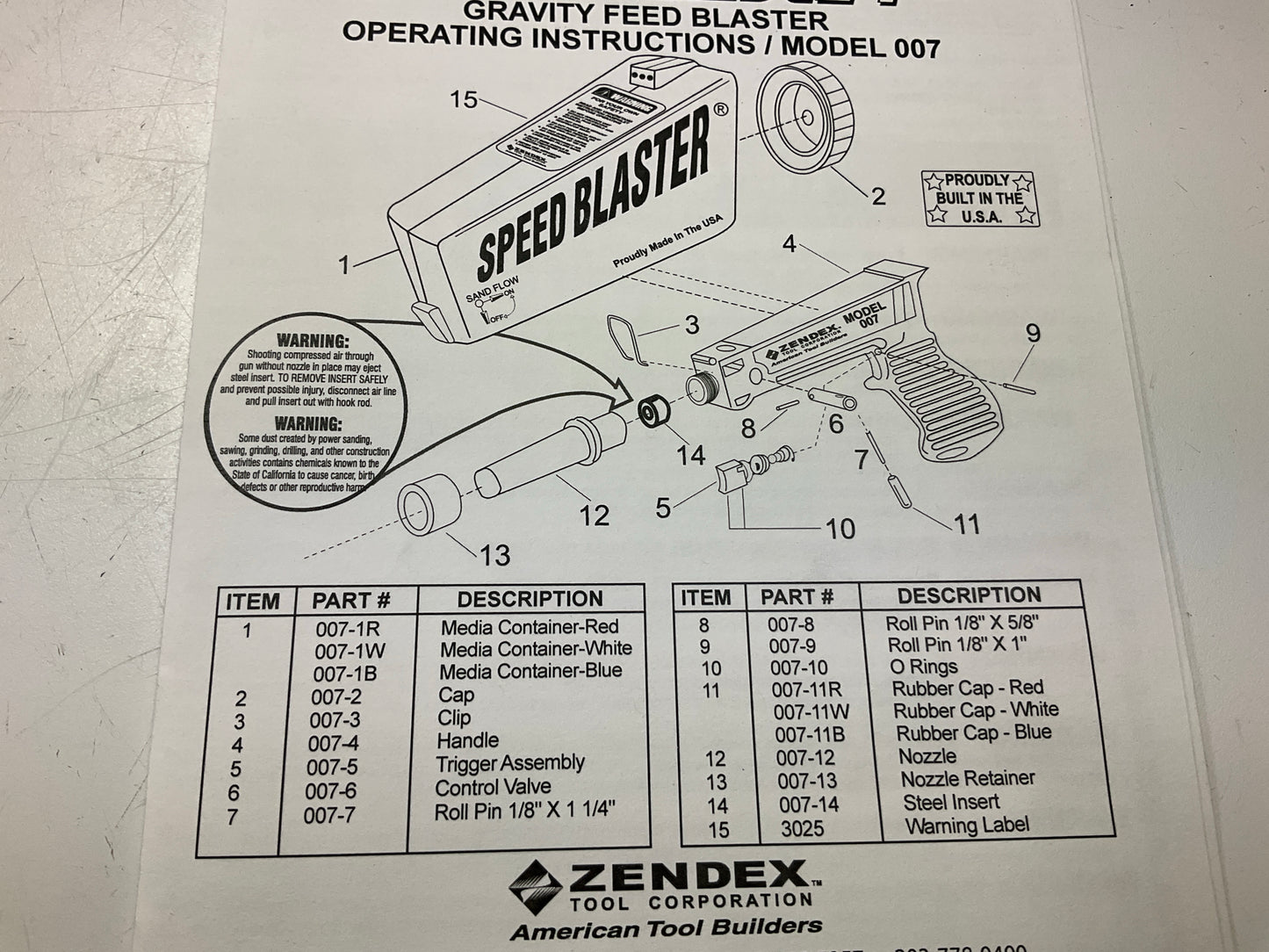Zendex 007R Speed Blaster Handheld Sand Blaster Gun